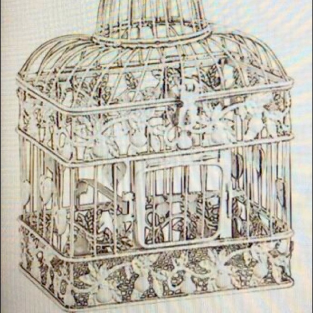 Distressed White Decorative Metal Bird Cage